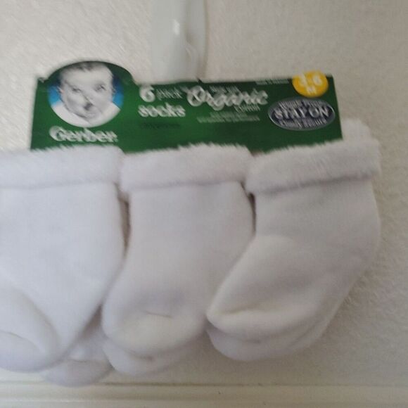 Gerber Other - Gerber Baby White Socks Boys & Girls Plush 6 Pack Size 3-6 Months Organic Cotton